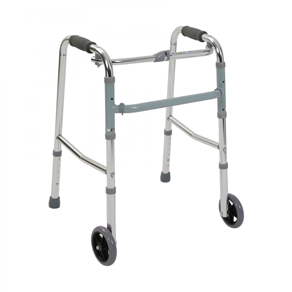 Cadru de mers din aluminiu pentru copii, cu roti, pliabil si reglabil pe inaltime Cadru de mers din aluminiu pentru copii, cu roti, pliabil si reglabil pe inaltime