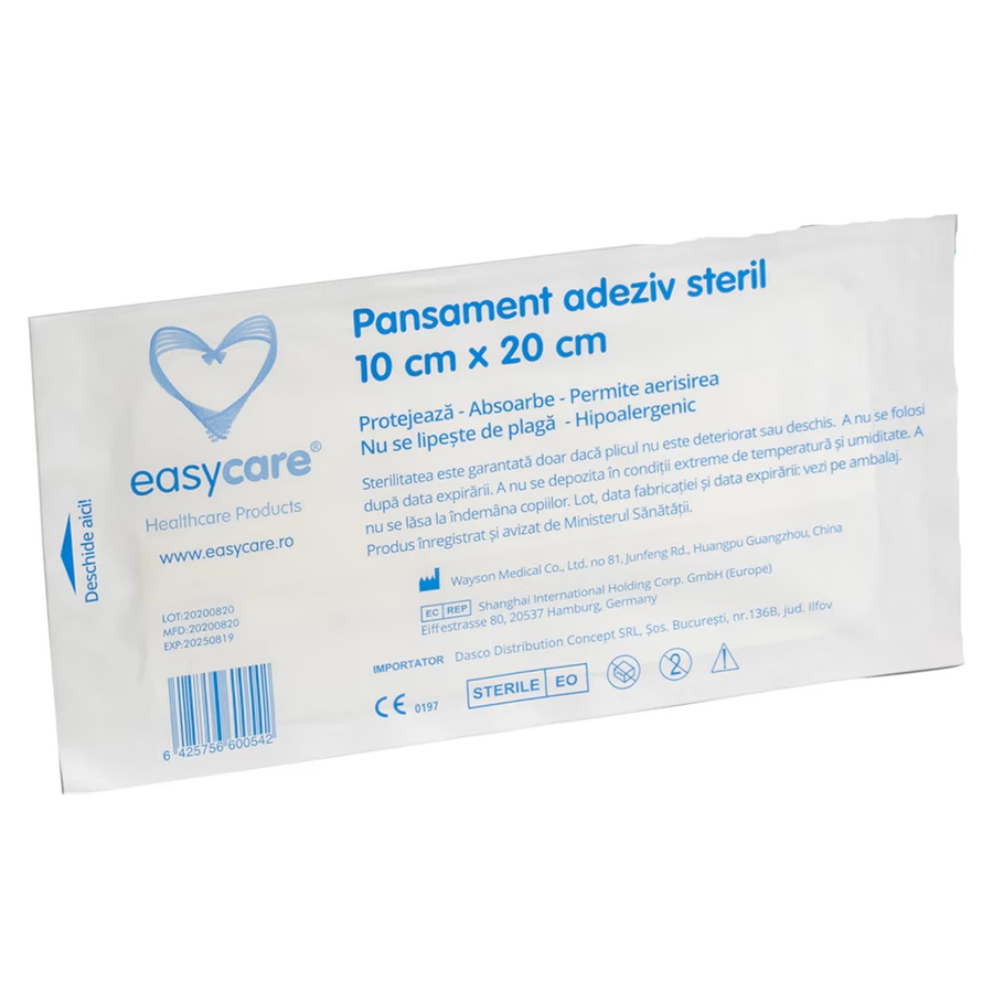 Pansament Adeziv Steril Cu Tampon Absorbant 10 Cm X 20 Cm Easycare