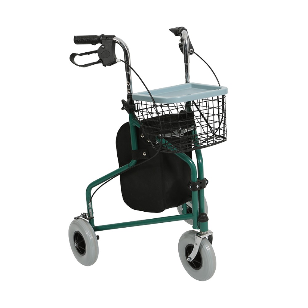Rolator din aluminiu cu 3 roti, ultrausor, pliabil, cos cumparaturi, verde/negru Rolator din aluminiu cu 3 roti, ultrausor, pliabil, cos cumparaturi, verde/negru