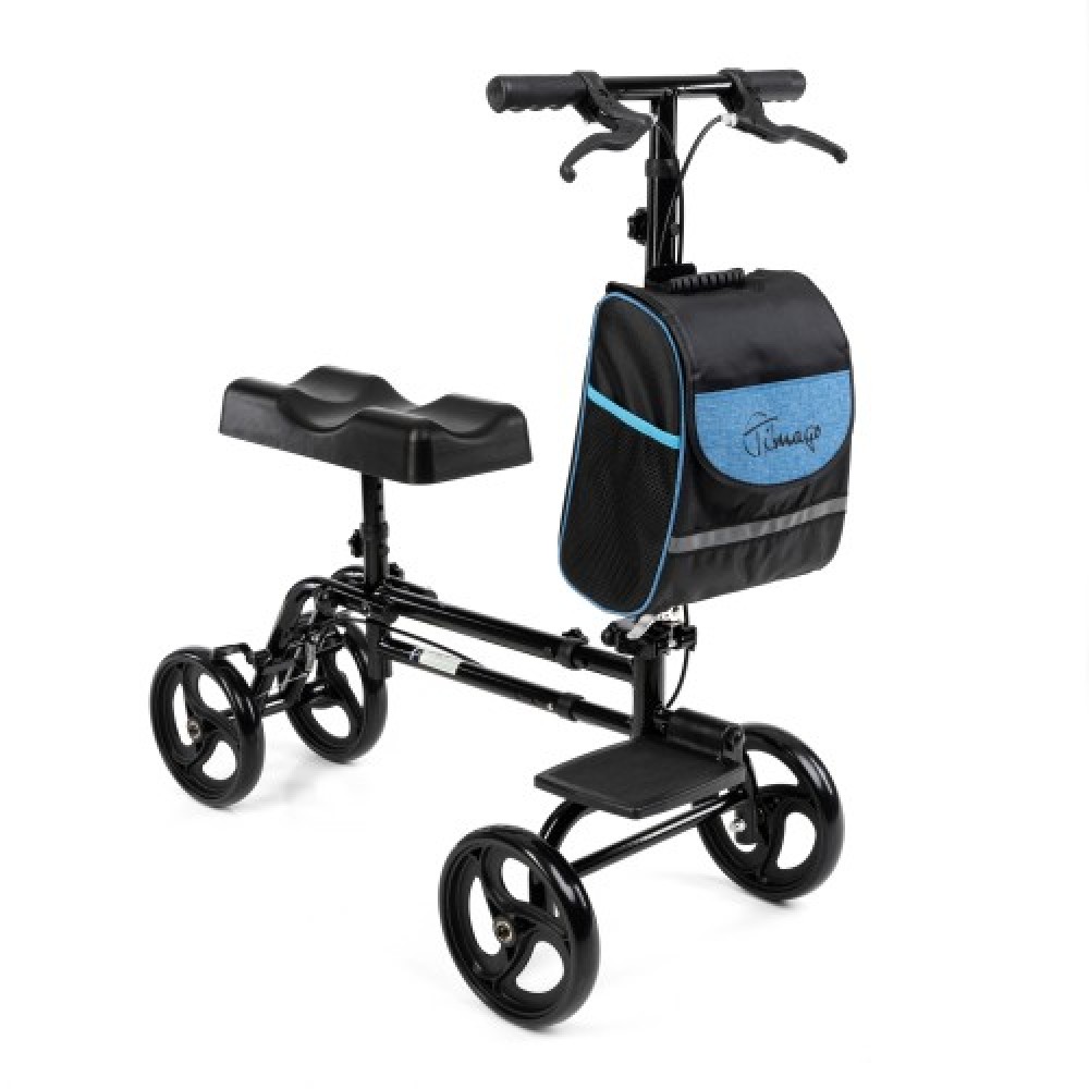 Rolator din aluminiu cu 4 roti, pliabil, geanta cumparaturi, sprijin pentru genunchi, negru Timago Rolator din aluminiu cu 4 roti, pliabil, geanta cumparaturi, sprijin pentru genunchi, negru Timago