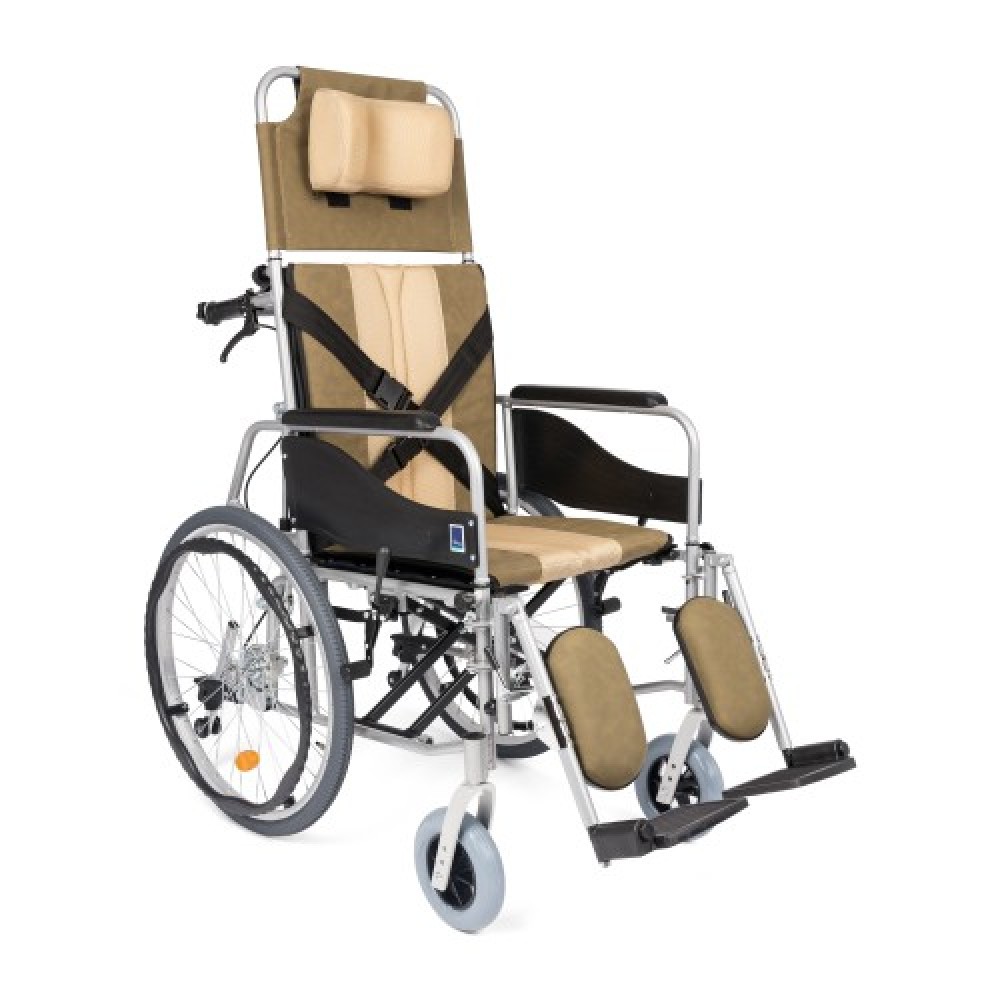 Scaun cu rotile din otel, multipozabil, suporti picioare, manere rabatabile, tetiera, beige, Timago Scaun cu rotile din otel, multipozabil, suporti picioare, manere rabatabile, tetiera, beige, Timago
