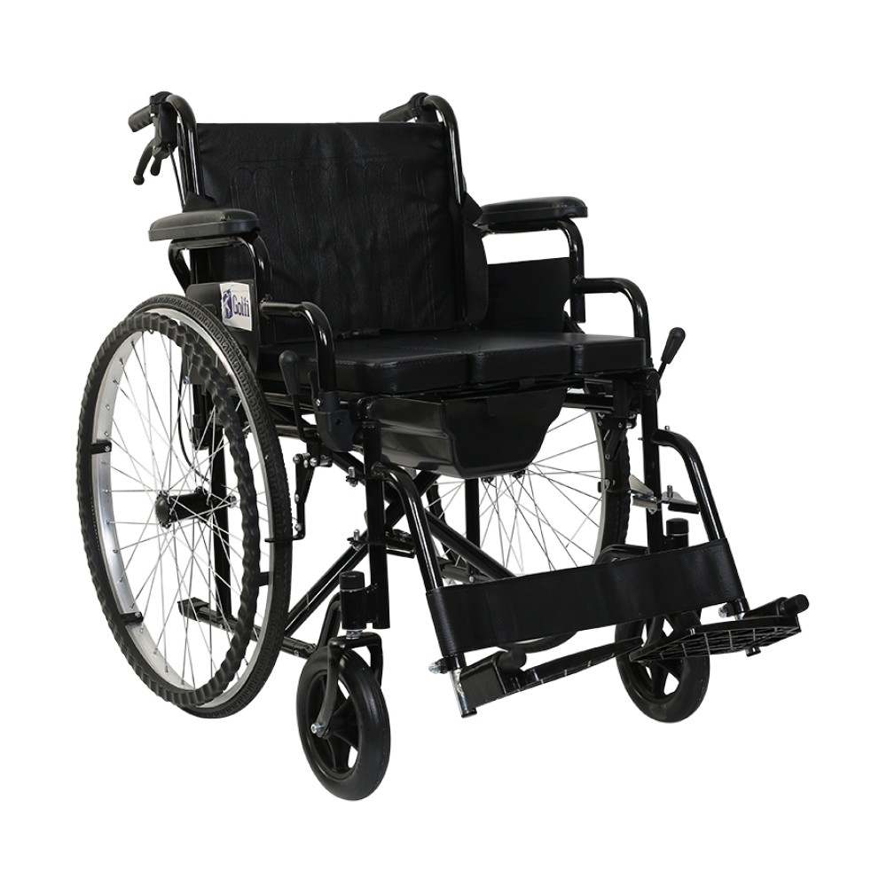 Scaun cu rotile si vas de toaleta, manere rabatabile, suporti picioare, sezut 46cm, KaradenizMed