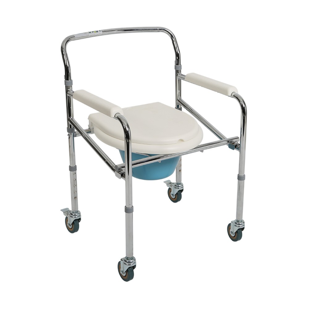 Scaun cu toaleta pentru camera cu roti, pliabil, reglabil, alb Scaun cu toaleta pentru camera cu roti, pliabil, reglabil, alb