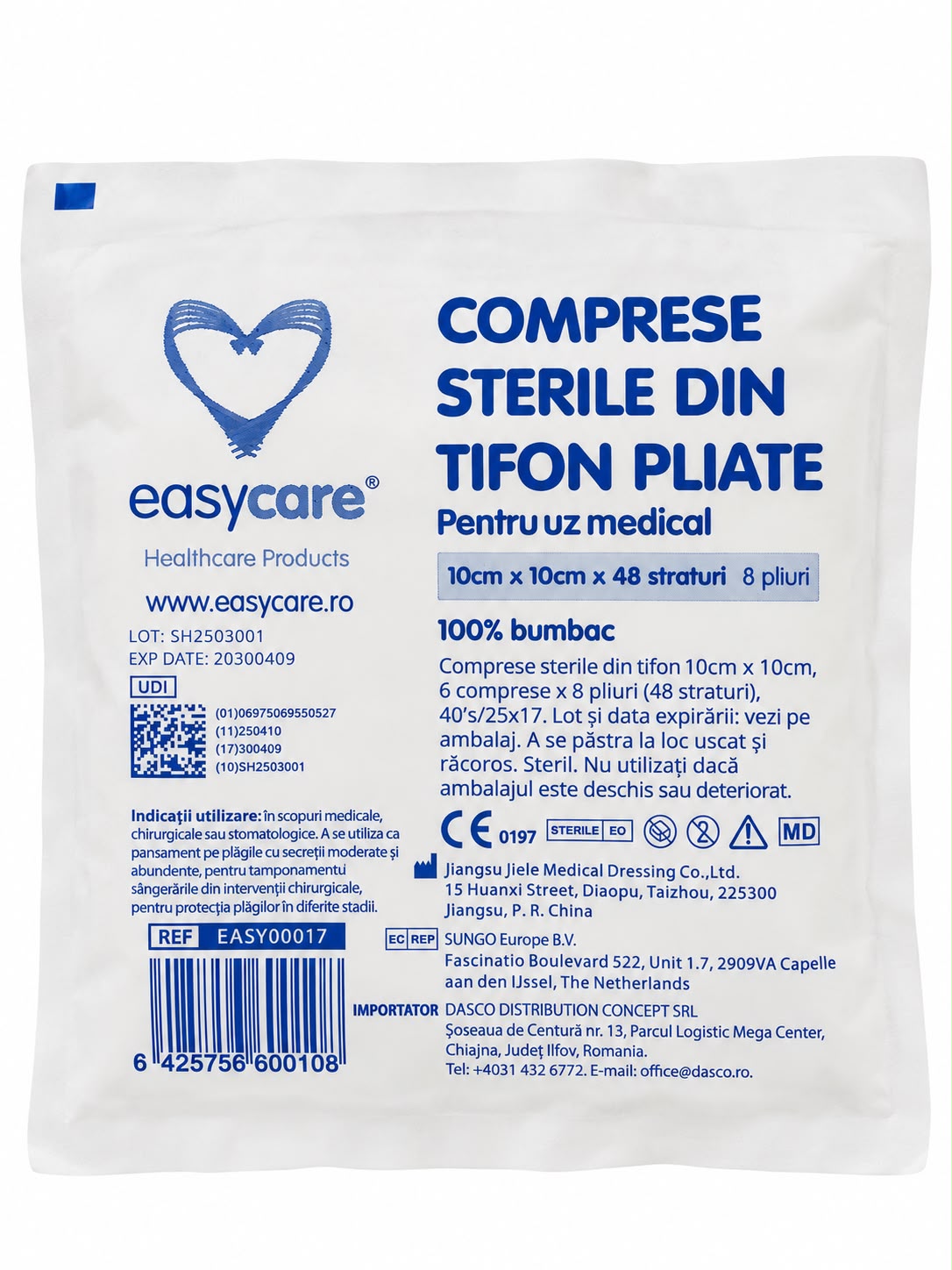 Comprese Sterile Pliate 10 x 10 cm, 8 pliuri Easycare
