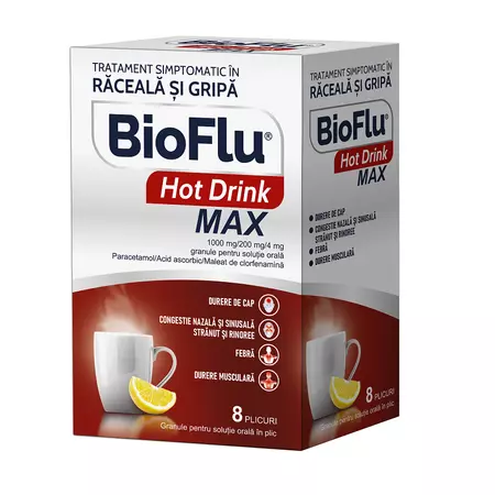 Bioflu Hot Drink Max 1000mg/200mg/4mg x 8plic Biofarm