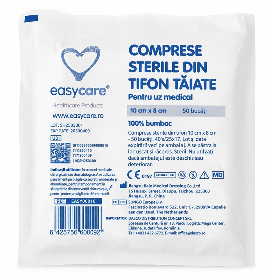 Comprese Sterile Taiate 10 x 8 cm, 50 bucati, Easycare