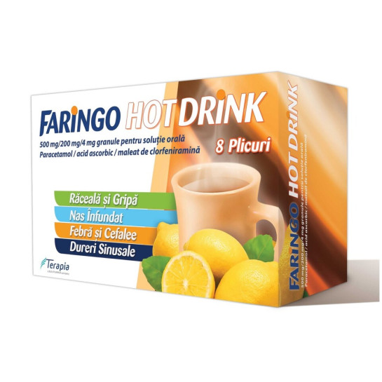 Faringo Hot Drink 500mg/200mg/4mg x 8 plicuri