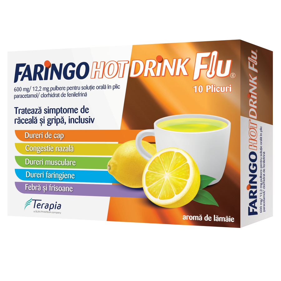 Faringo Hot Drink Flu 600mg+12,2mg pulb orala x 10plic Terapia