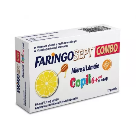 Faringosept Combo Miere si Lamaie Copii 6+/Adulti 0,6mg/1,2 mg x 12cpr supt Terapia