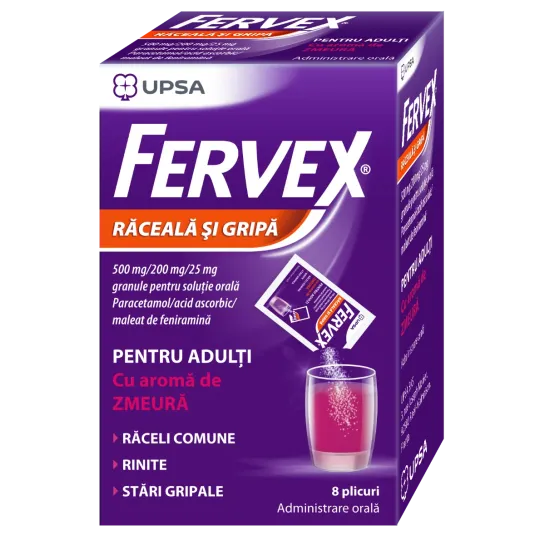 Fervex pentru adulti cu aroma de Zmeura x 8 plicuri, Upsa