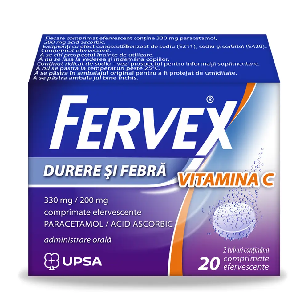 Fervex Durere si Febra + Vitamina C 330/200 mg x 20 comprimate efervescente Fervex Durere si Febra + Vitamina C 330/200 mg x 20 comprimate efervescente