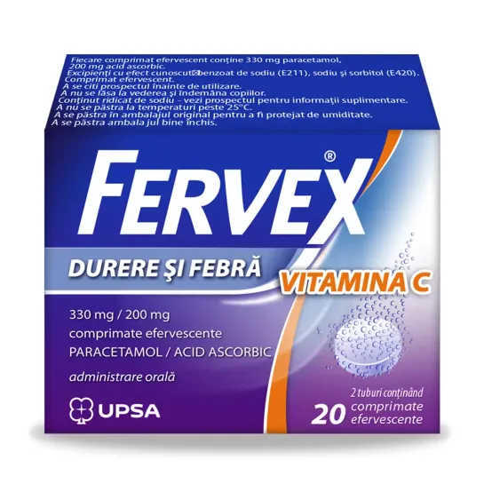 Fervex Durere si Febra + Vitamina C 330/200 mg x 20 comprimate efervescente