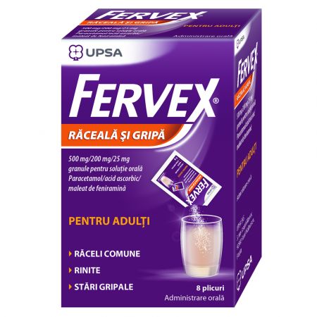 Fervex Adulti 500mg/200mg/25mg x 8plic Upsa