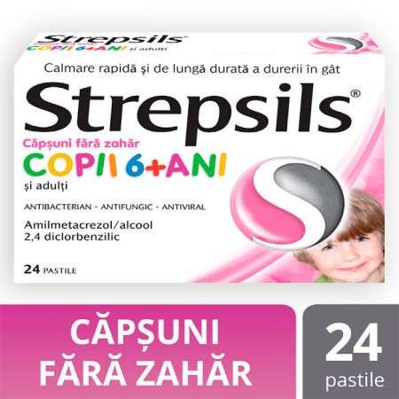 Strepsils Capsuni Fara Zahar Copii 6+ * 24Cp