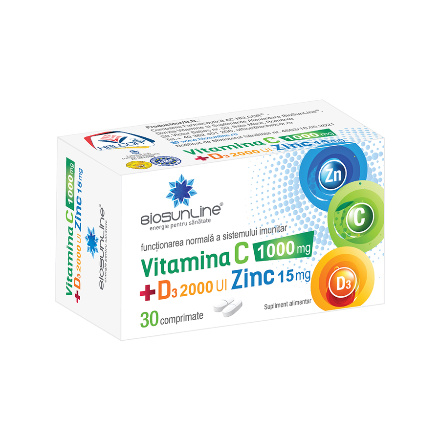 Vitamina C 1000Mg / D3 2000Ui + Zinc 15Mg X 30Cpr Helcor